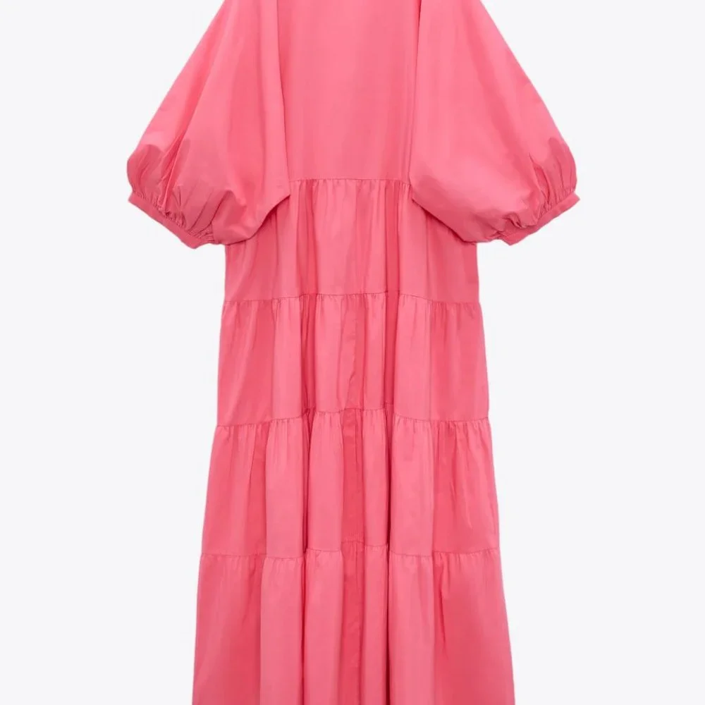 - ZARA TIERED POPLIN DRESS PINCK SIZE S  0881/320/631_2